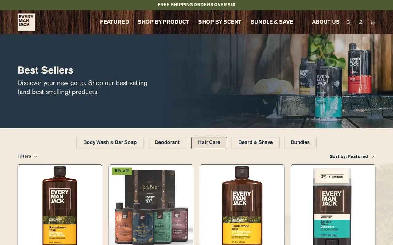 Every Man Jack Product Listing (PLP), category listing page, captured Oct 26, 2026