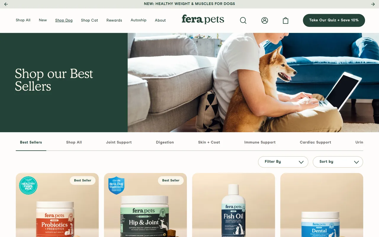 Fera Pets Product Listing (PLP), category listing page, captured Oct 22, 2026