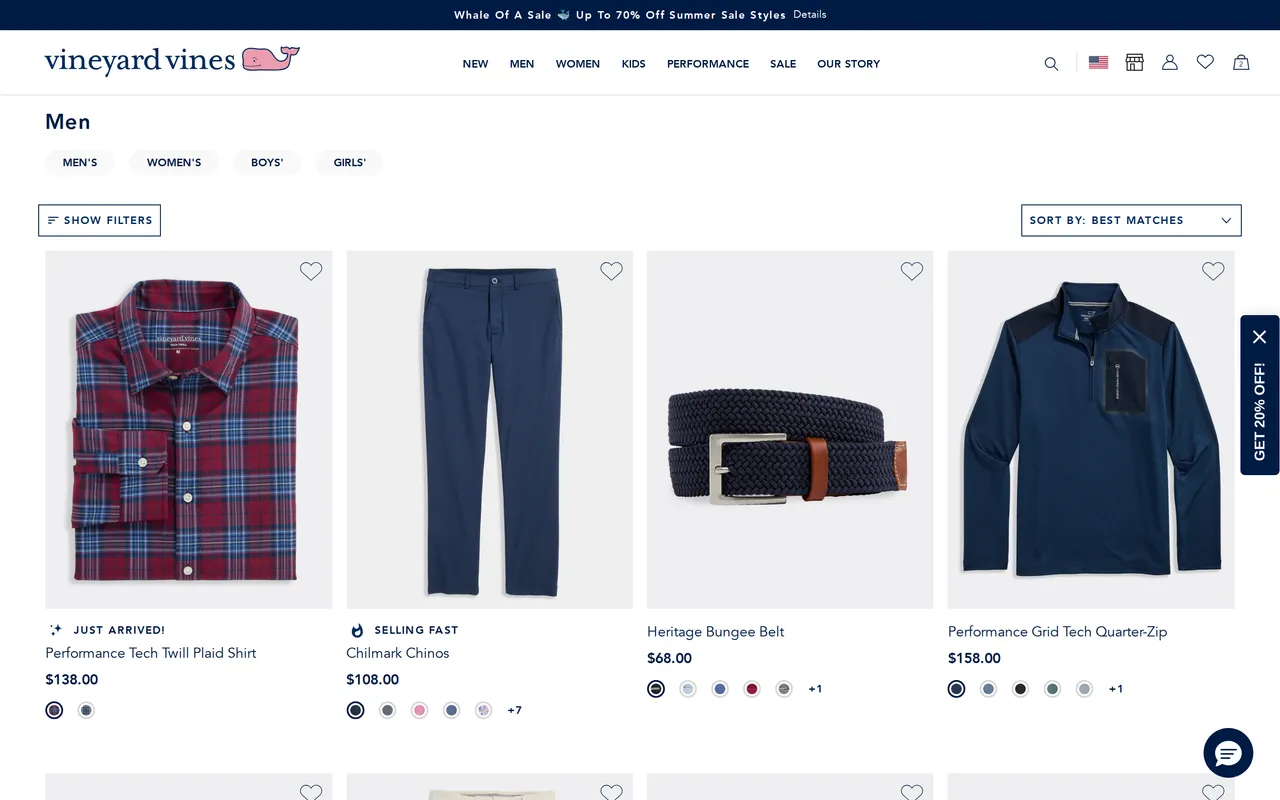 vineyardvines.com category grid before filtering
