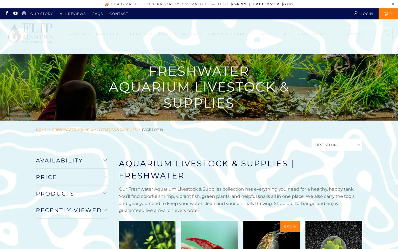 Flip Aquatics Product Listing (PLP), category listing page, captured Oct 26, 2026