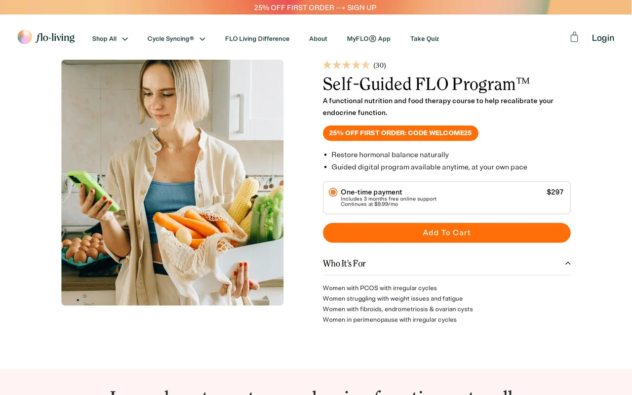 FLO Living Product Detail (PDP), product detail page, captured Oct 26, 2026
