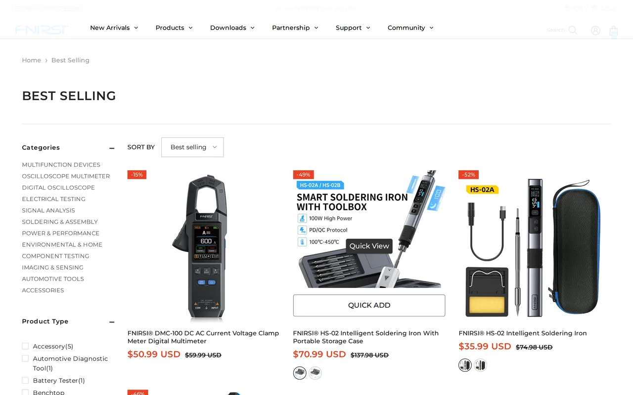 FNIRSI Product Listing (PLP), category listing page, captured Oct 26, 2026