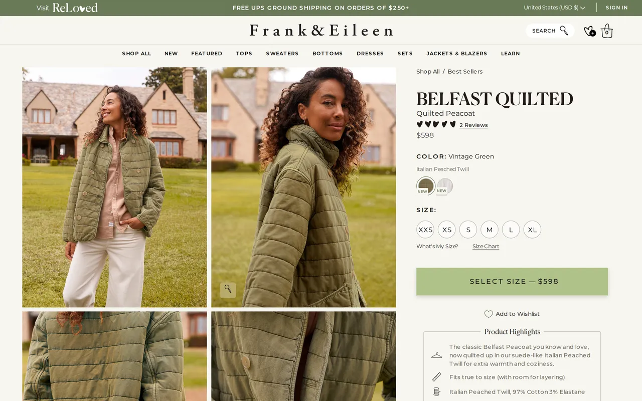 Frank & Eileen Product Detail (PDP), product detail page, captured Oct 26, 2026