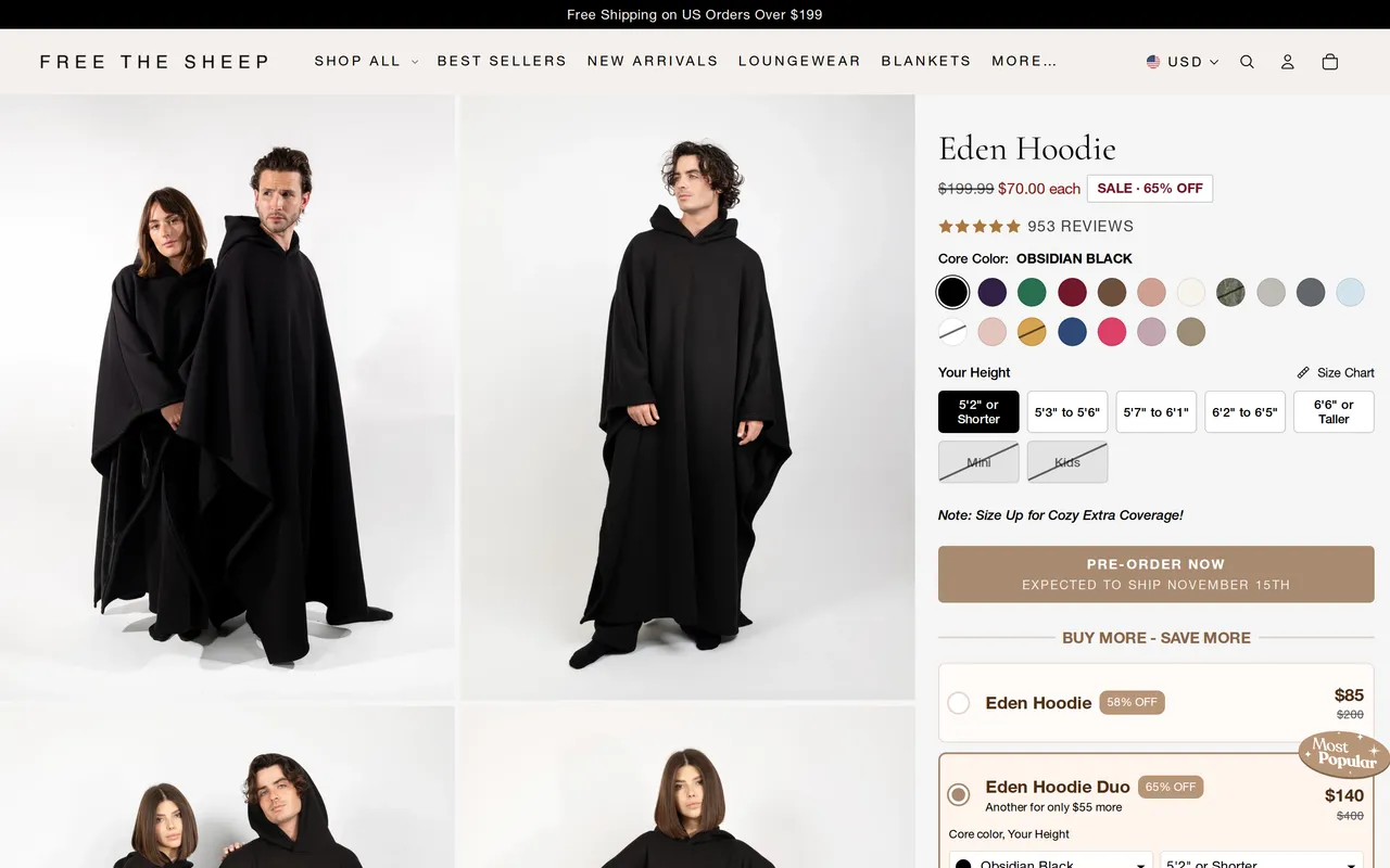 Free the Sheep Product Detail (PDP), product detail page, captured Oct 30, 2026