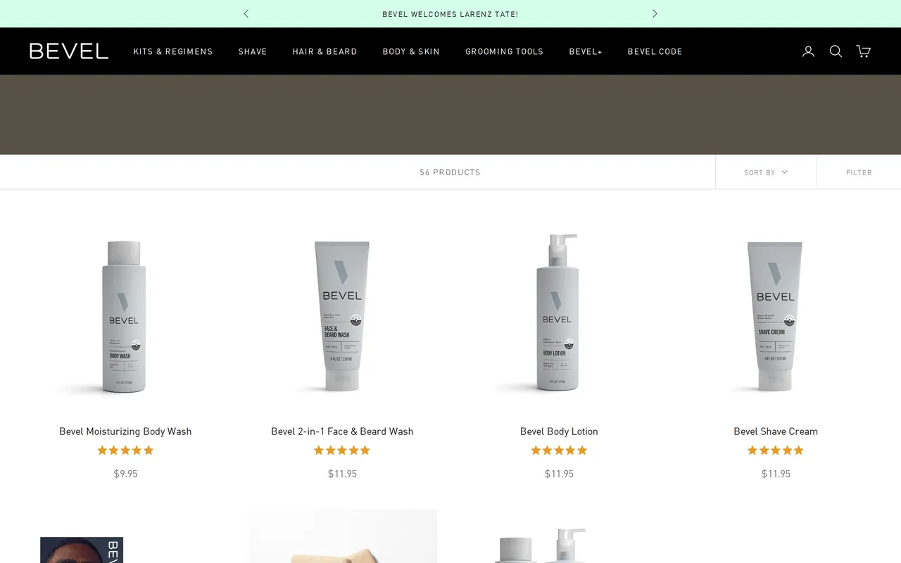 Bevel Product Listing (PLP), category listing page, captured Oct 26, 2026