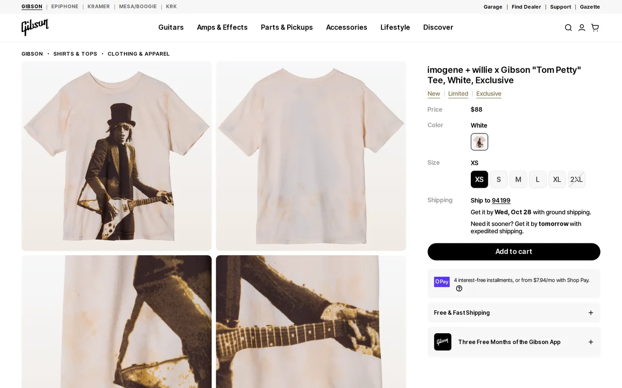 Gibson Product Detail (PDP), product detail page, captured Oct 22, 2026