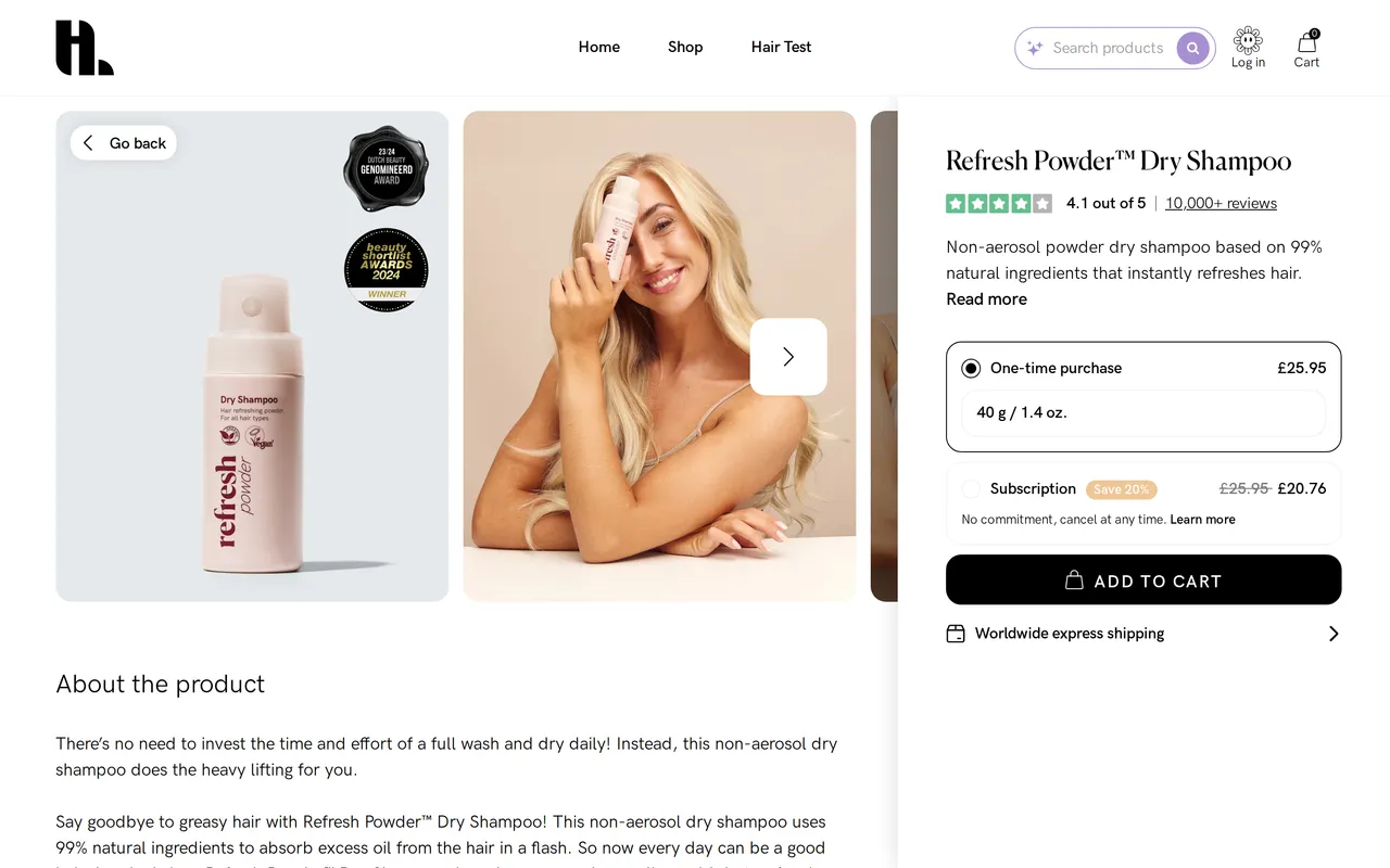 Hairlust Product Detail (PDP), product detail page, captured Oct 18, 2026