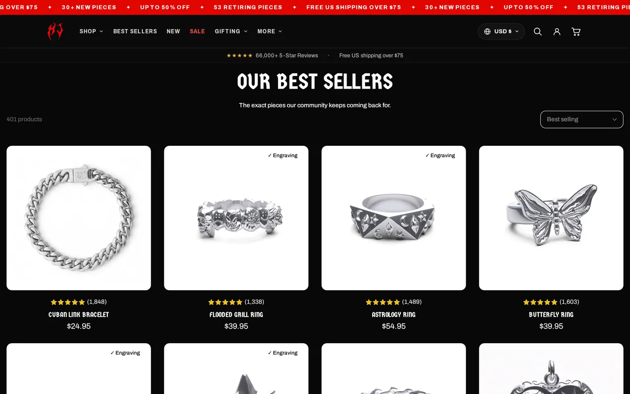 Hard Jewelry Product Listing (PLP), category listing page, captured Oct 26, 2026