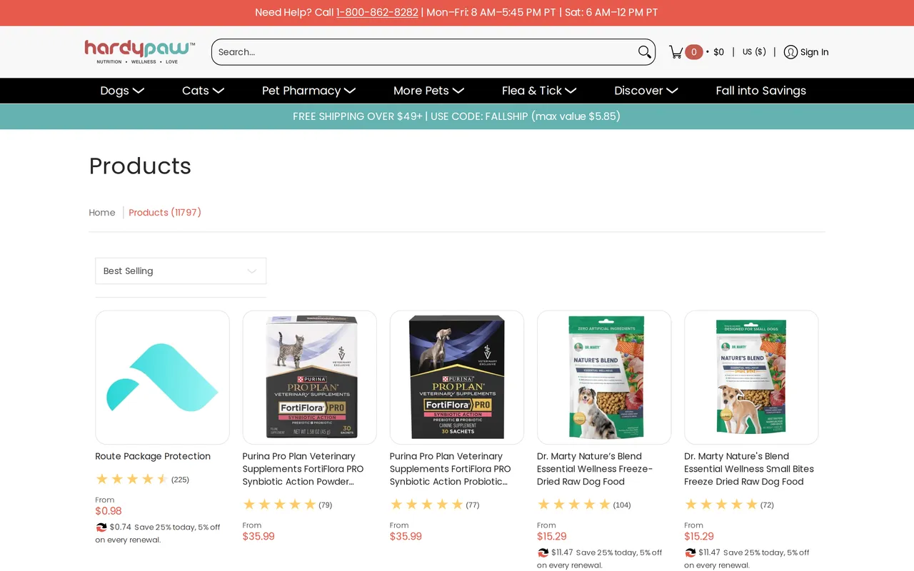 HardyPaw Product Listing (PLP), category listing page, captured Oct 26, 2026