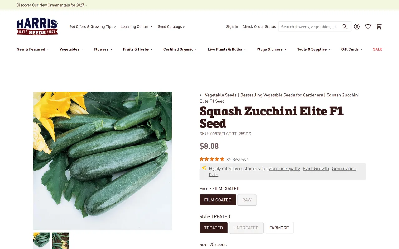 Harris Seeds Product Detail (PDP), product detail page, captured Oct 26, 2026