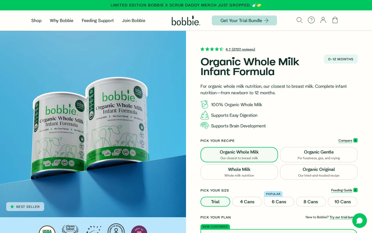 Bobbie Product Detail (PDP), product detail page, captured Oct 26, 2026