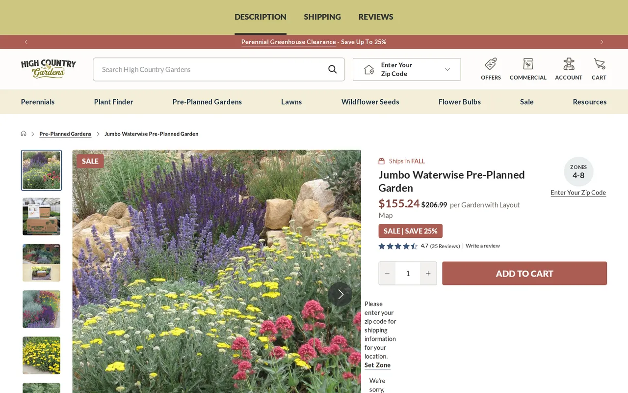 High Country Gardens Product Detail (PDP), product detail page, captured Oct 26, 2026