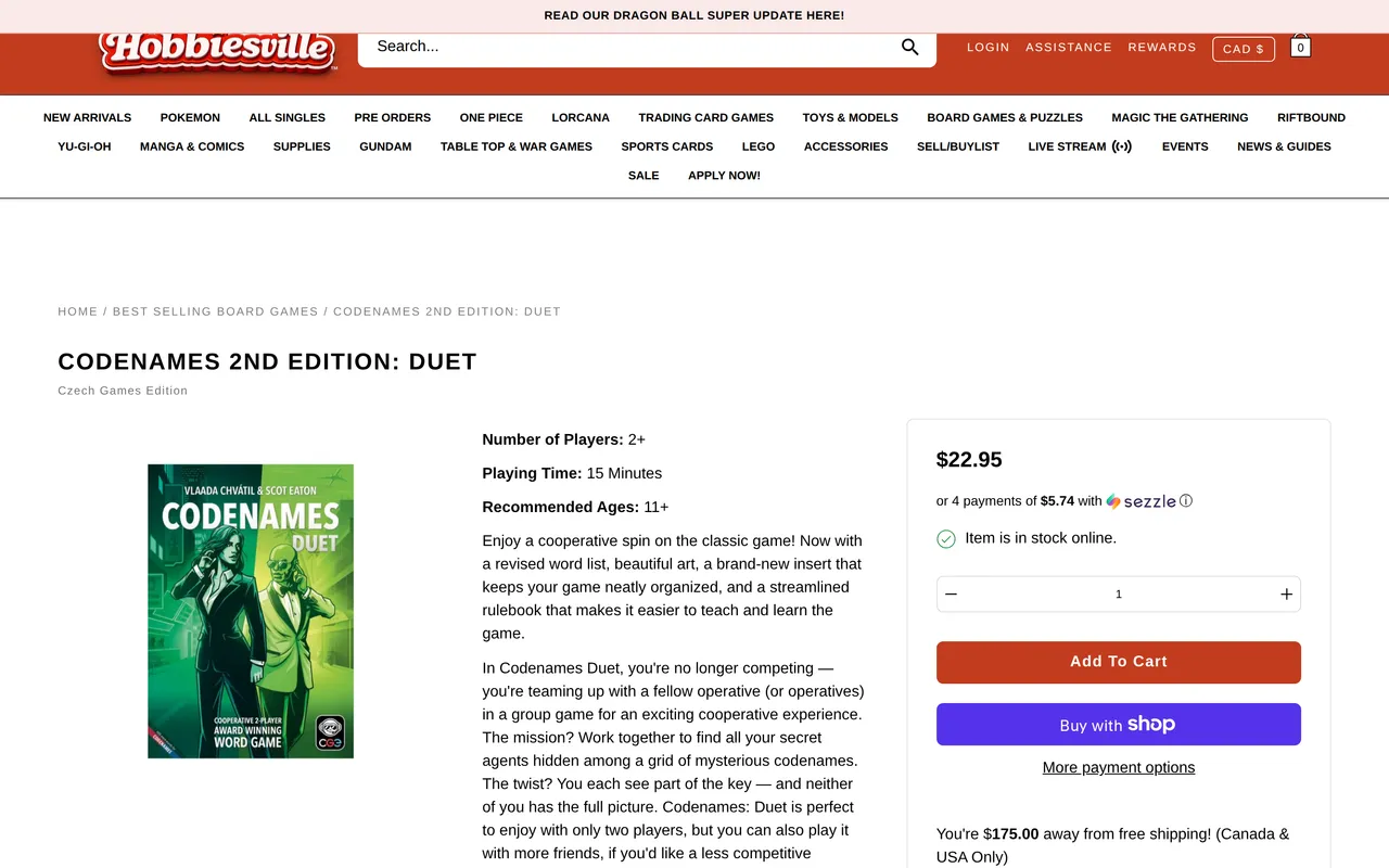 Hobbiesville Product Detail (PDP), product detail page, captured Oct 26, 2026
