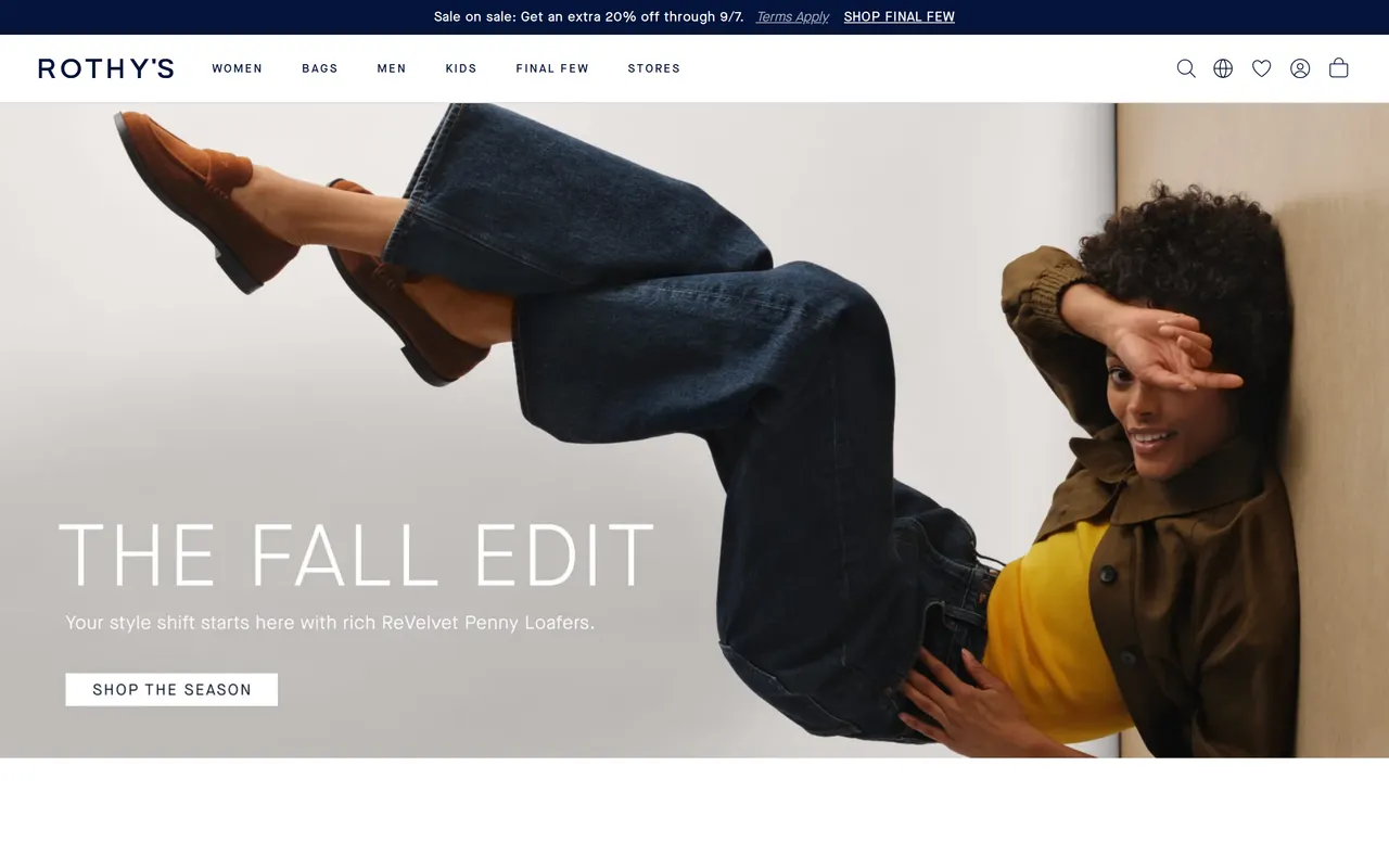 rothys.com homepage with promo banner