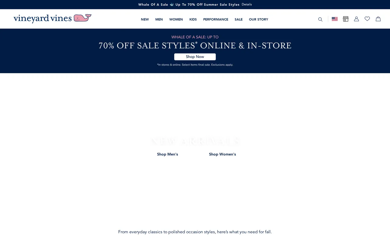 vineyardvines.com homepage with promo banner