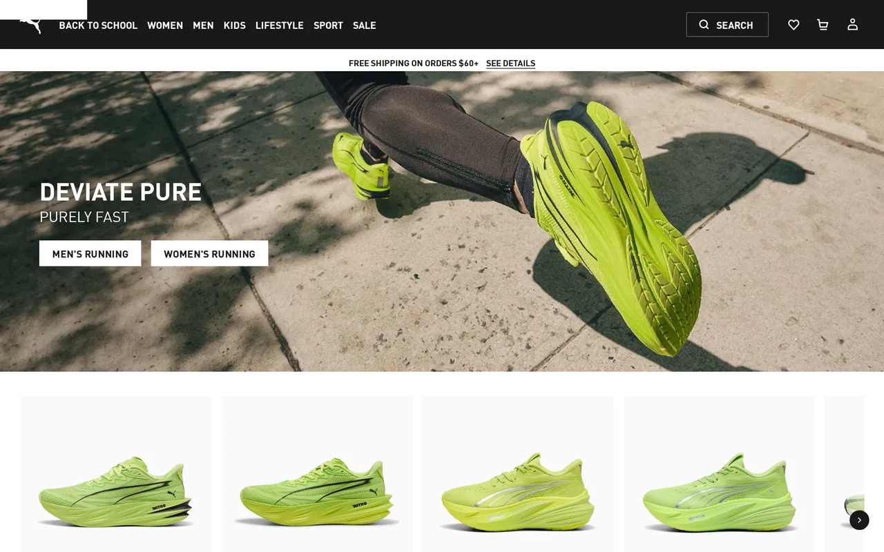 us.puma.com homepage with promo banner