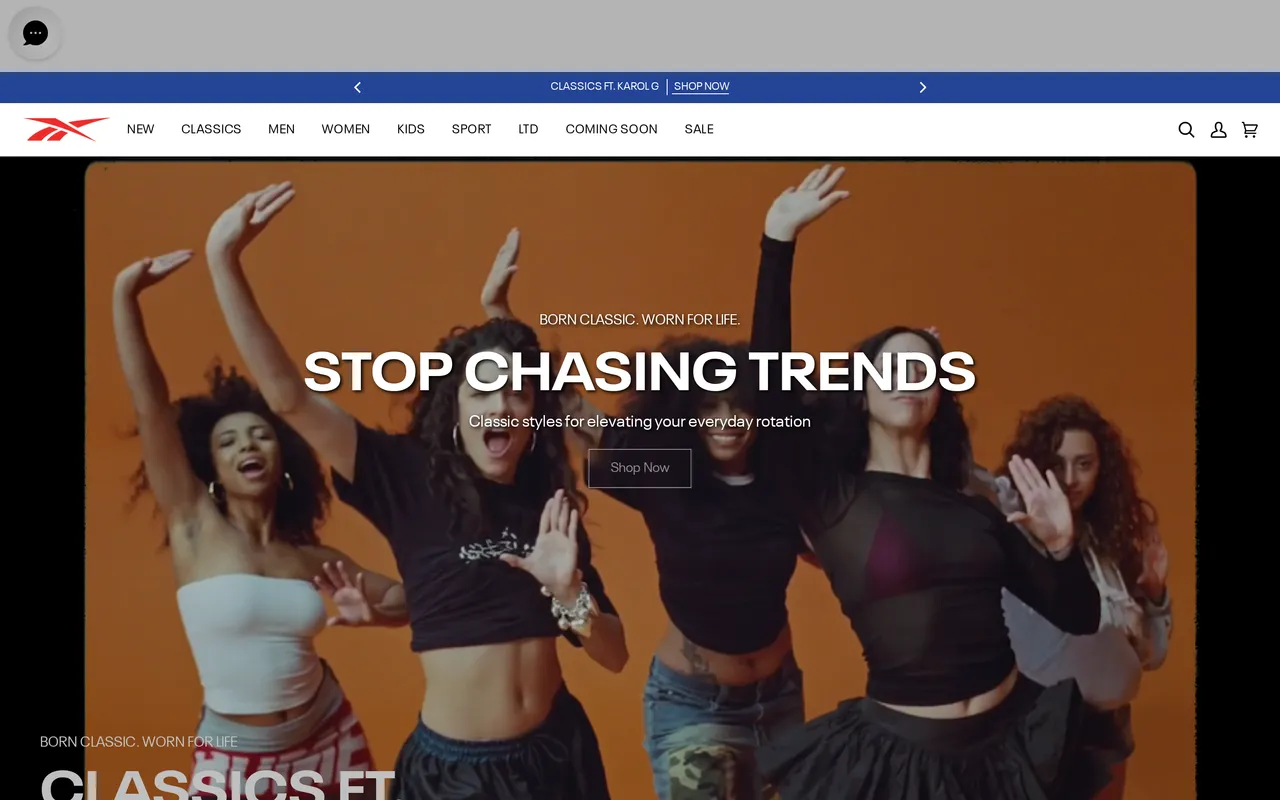 reebok.com homepage with promo banner