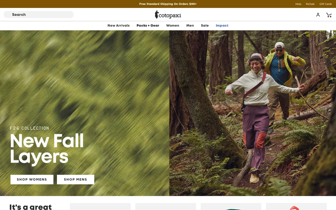 cotopaxi.com homepage with promo banner
