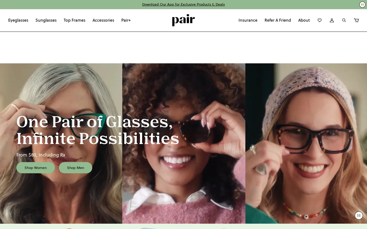 paireyewear.com homepage with promo banner