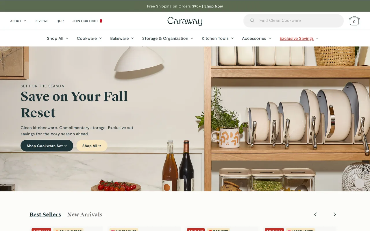carawayhome.com homepage with promo banner