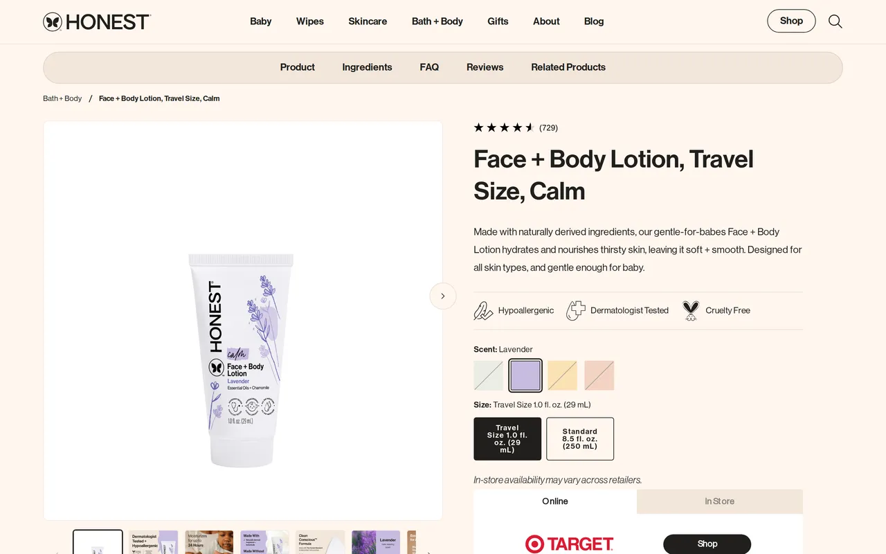 The Honest Company Product Detail (PDP), product detail page, captured Oct 26, 2026