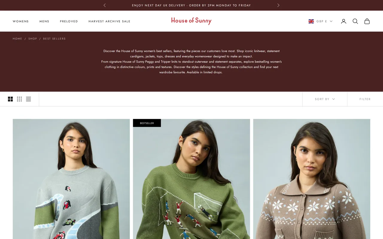 House of Sunny Product Listing (PLP), category listing page, captured Oct 23, 2026