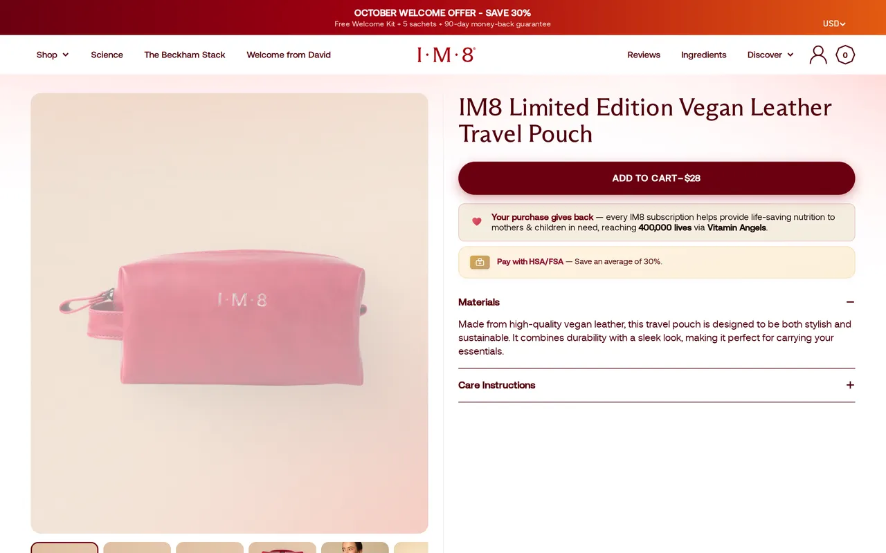 IM8 Health Product Detail (PDP), product detail page, captured Oct 26, 2026