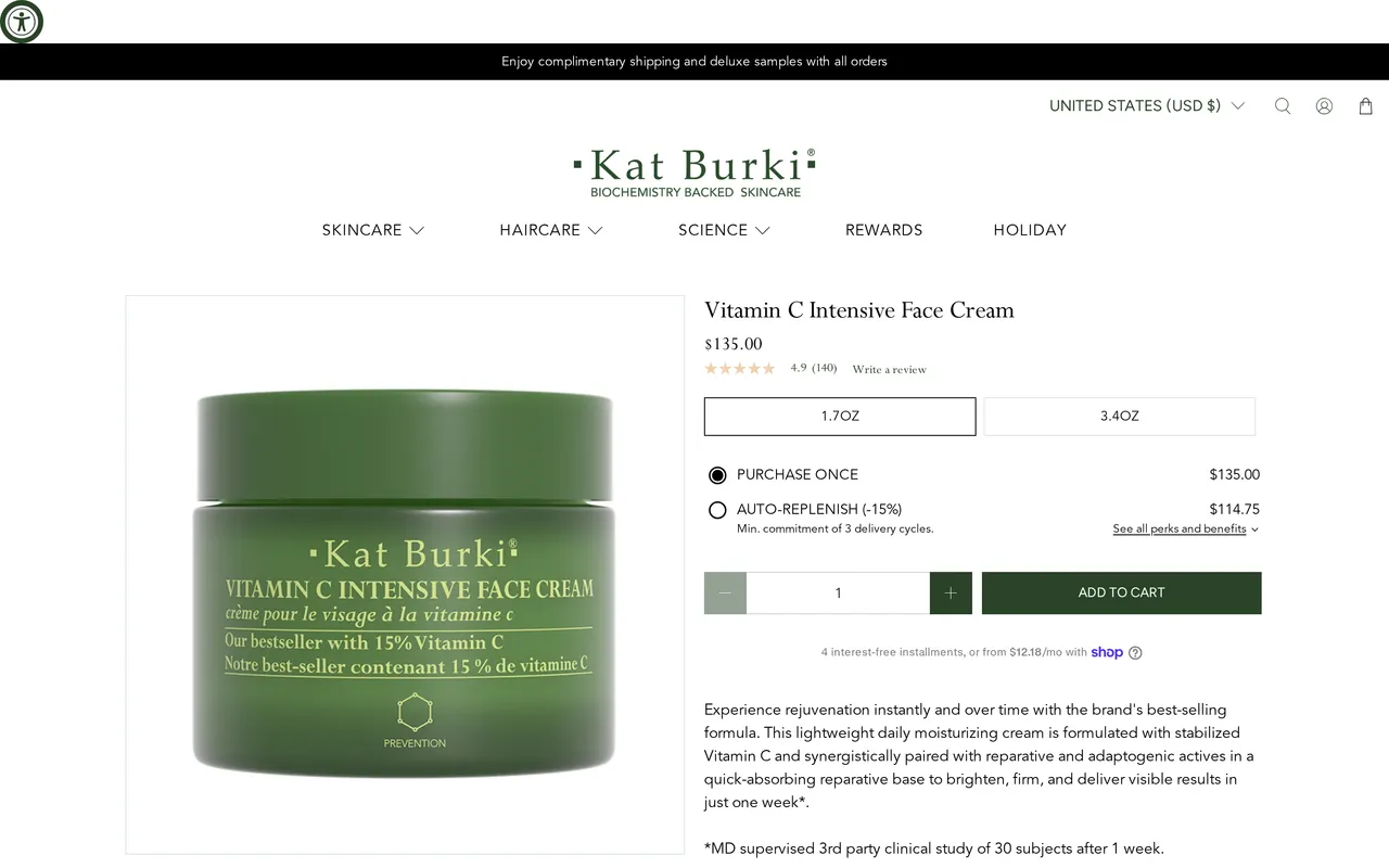 Kat Burki Product Detail (PDP), product detail page, captured Oct 26, 2026