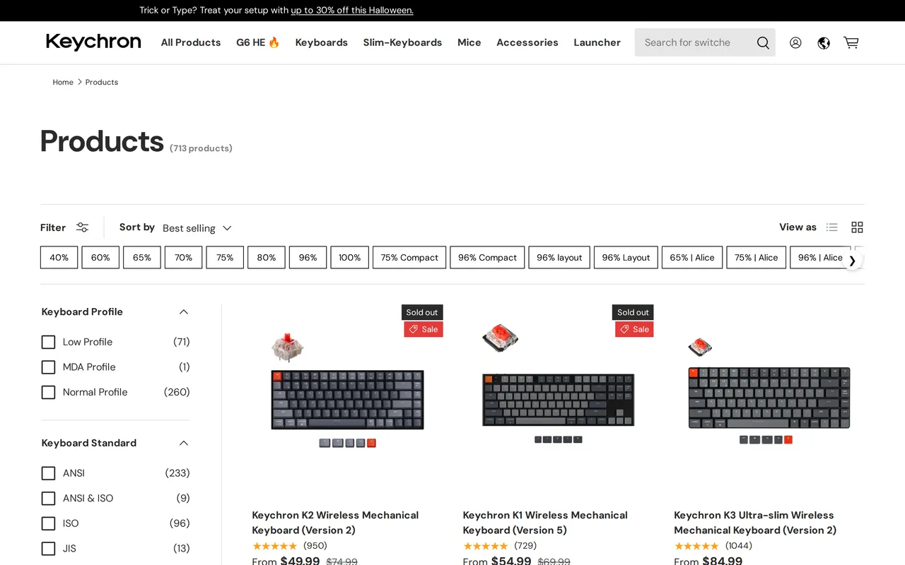 Keychron Product Listing (PLP), category listing page, captured Oct 26, 2026