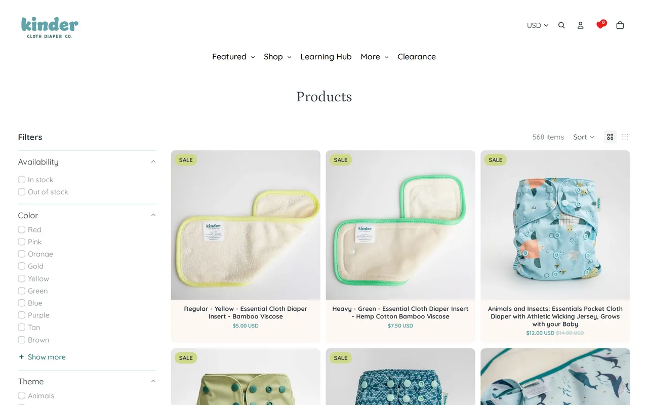 Kinder Cloth Diapers Product Listing (PLP), category listing page, captured Oct 18, 2026