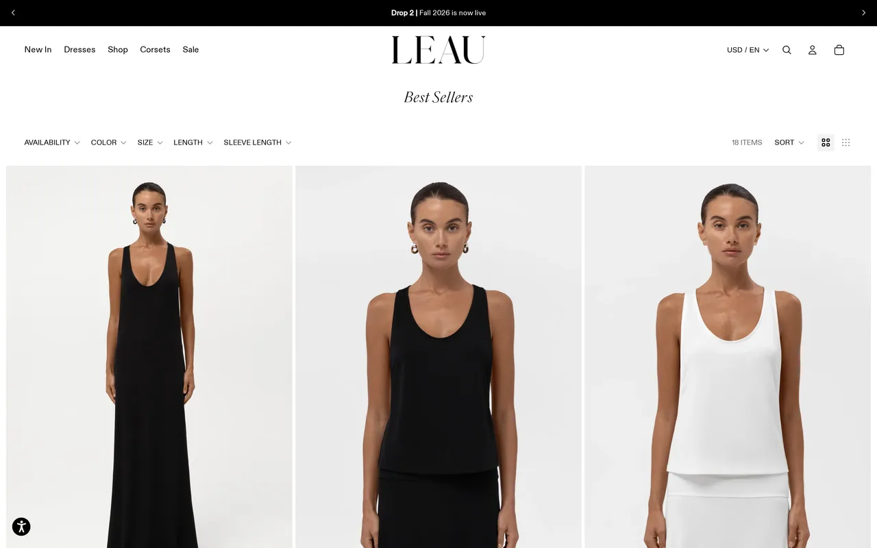 LEAU Product Listing (PLP), category listing page, captured Oct 23, 2026