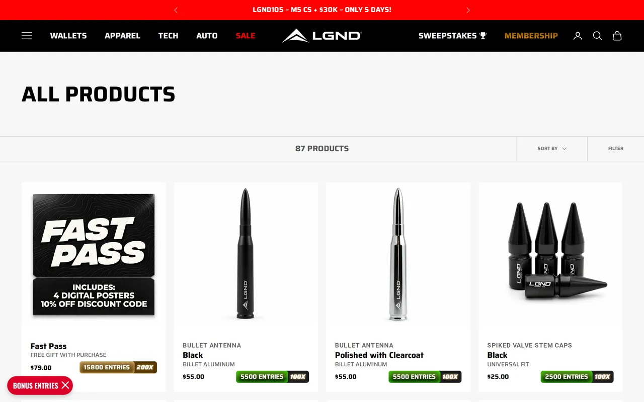 Lgnd Supply Co Product Listing (PLP), category listing page, captured Oct 26, 2026