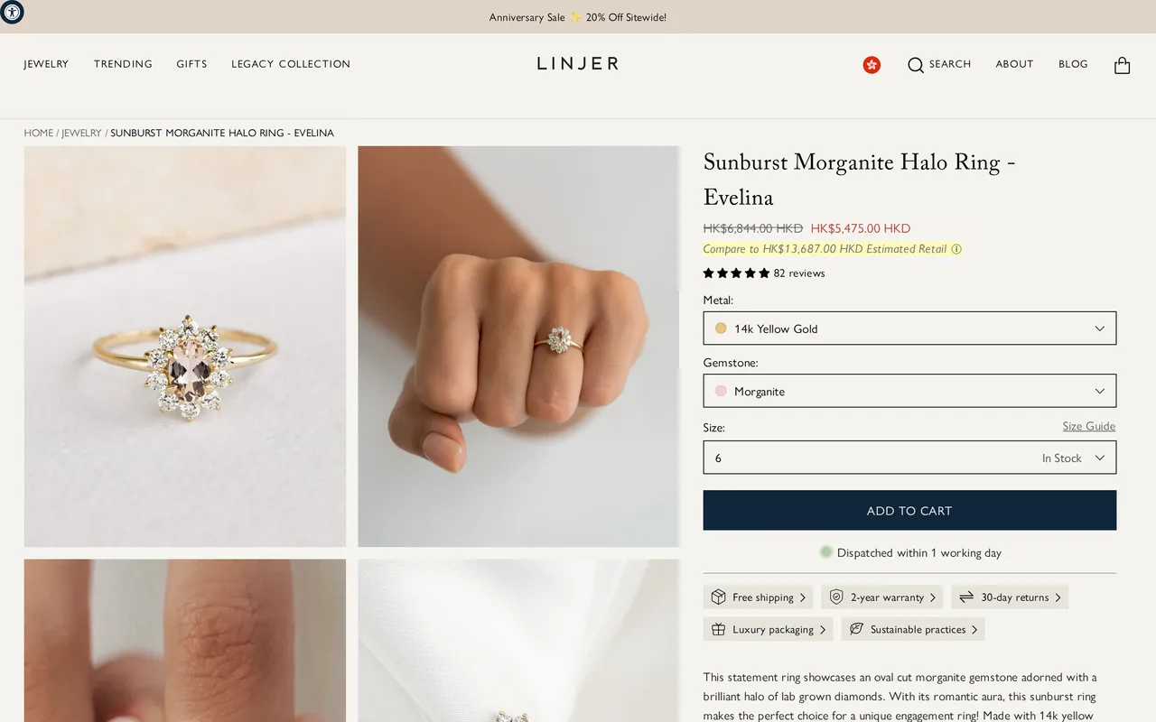 Linjer Product Detail (PDP), product detail page, captured Oct 26, 2026