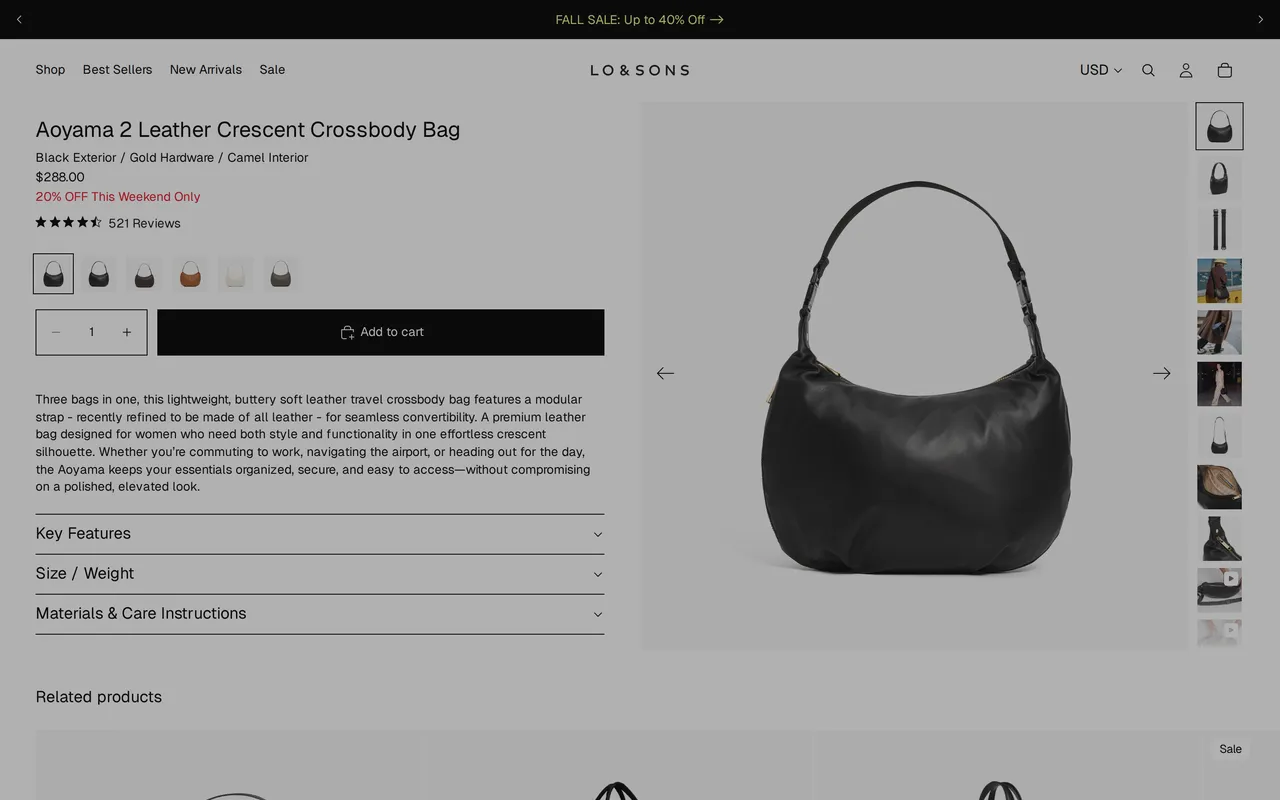 Lo & Sons Product Detail (PDP), product detail page, captured Oct 26, 2026