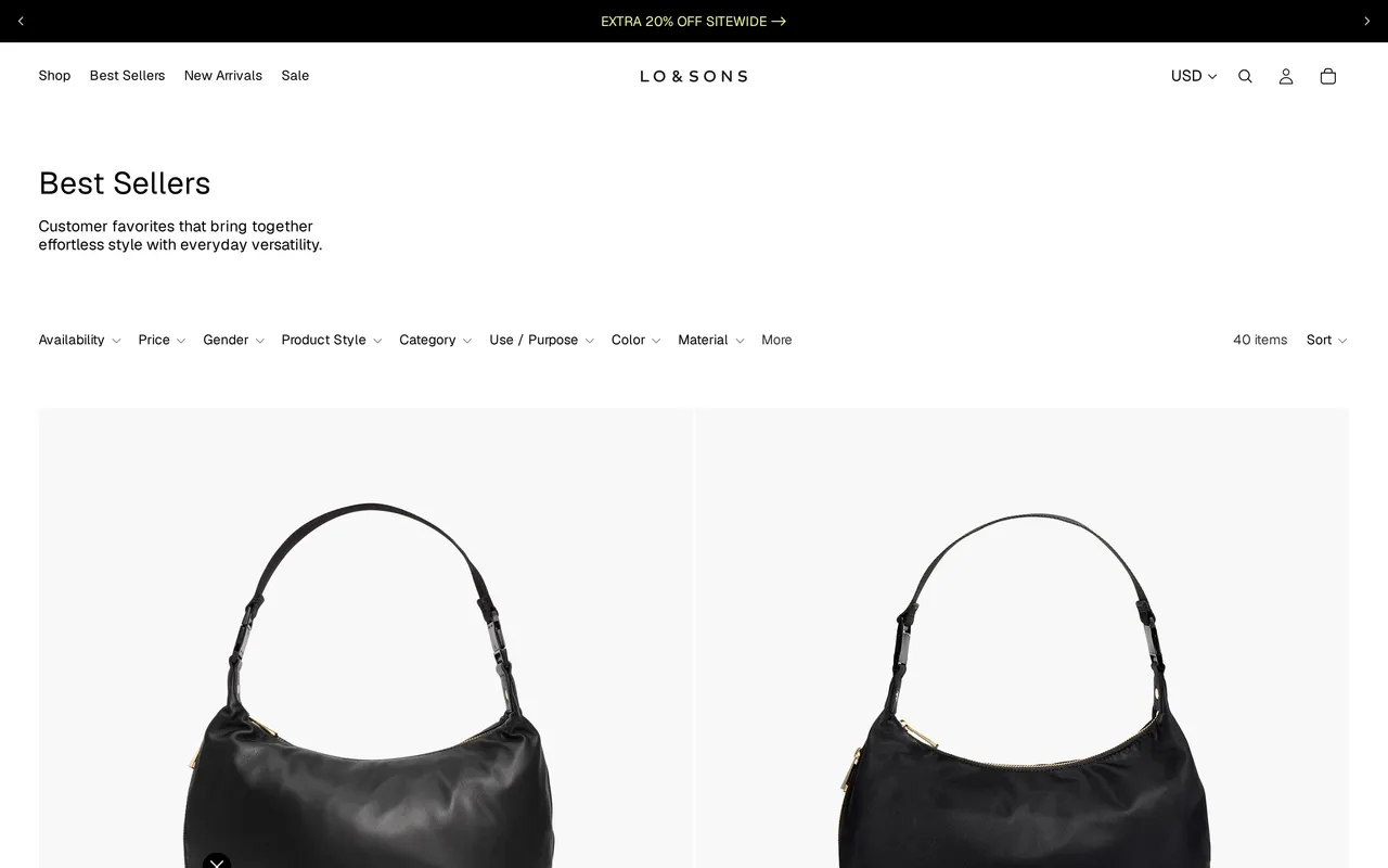 Lo & Sons Product Listing (PLP), category listing page, captured Oct 26, 2026