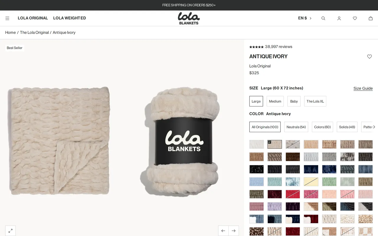 Lola Blankets Product Detail (PDP), product detail page, captured Oct 26, 2026