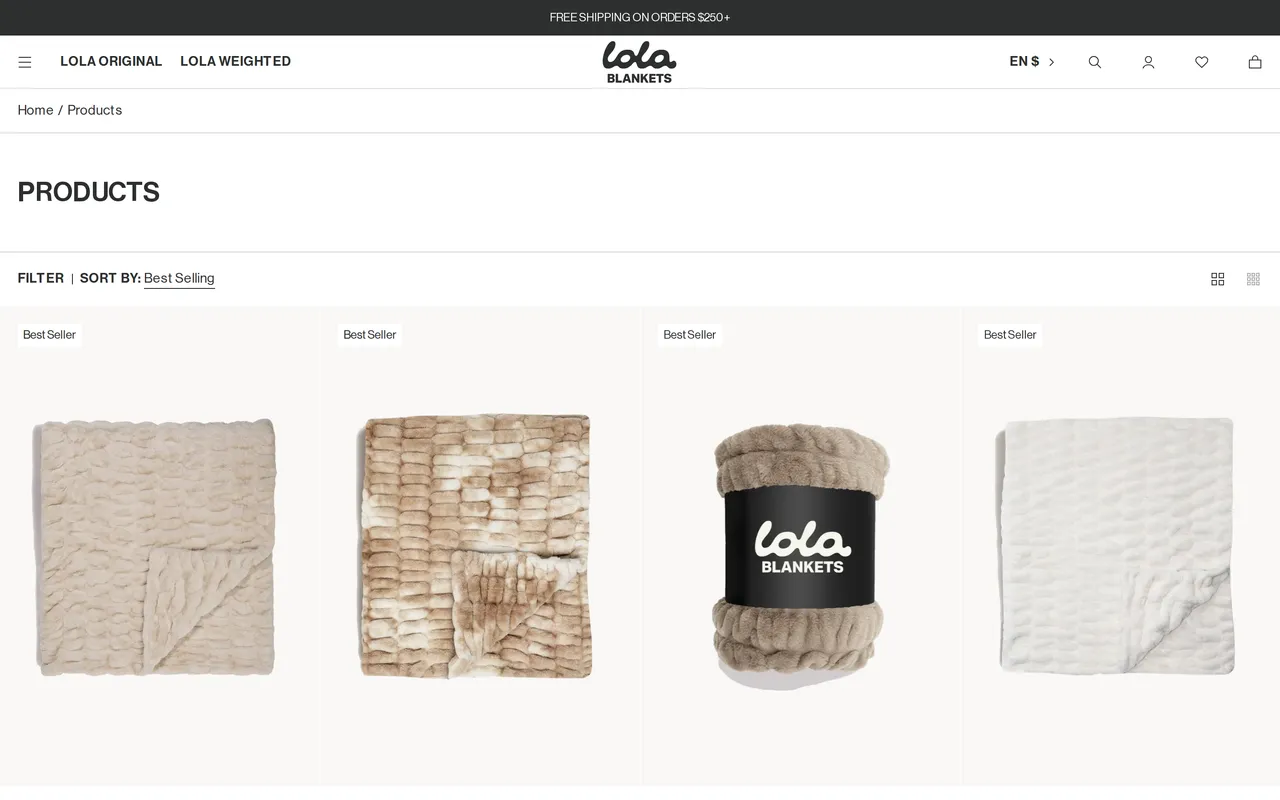 Lola Blankets Product Listing (PLP), category listing page, captured Oct 26, 2026