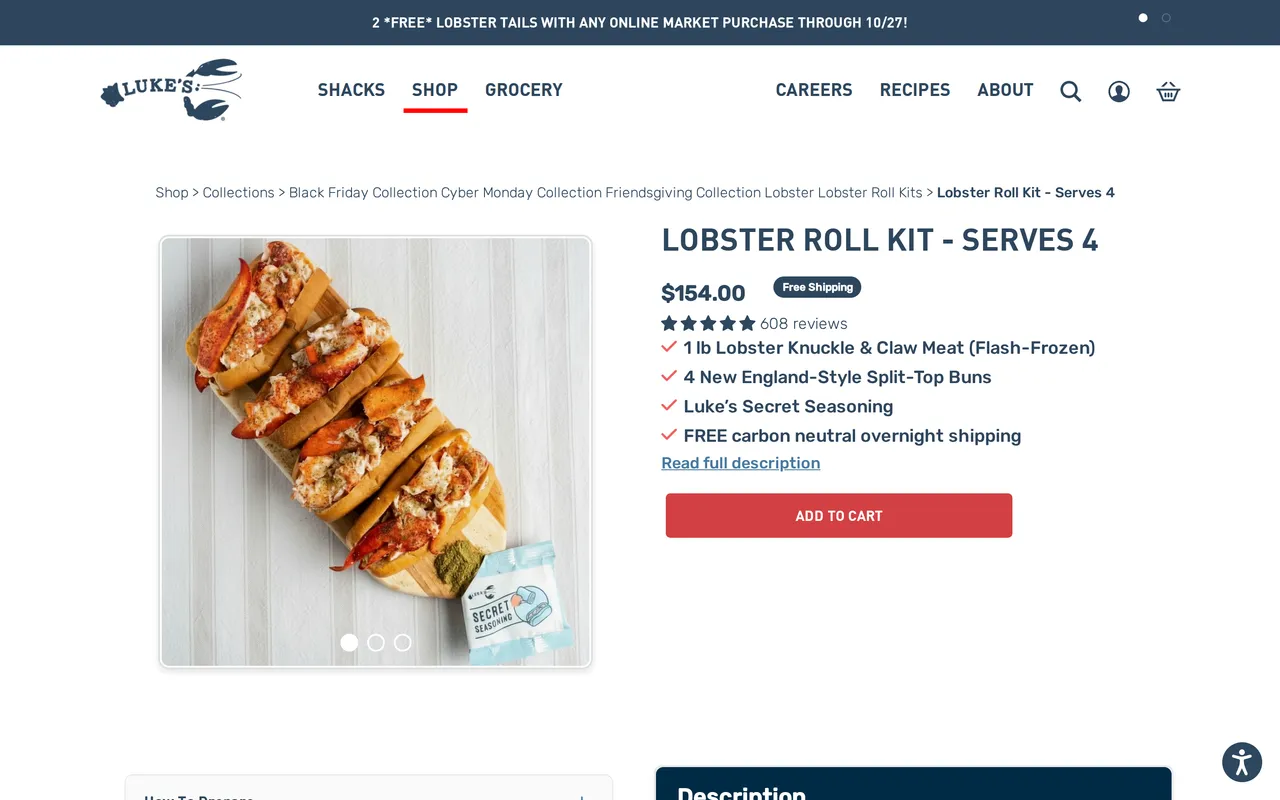 Luke's Lobster Product Detail (PDP), product detail page, captured Oct 24, 2026