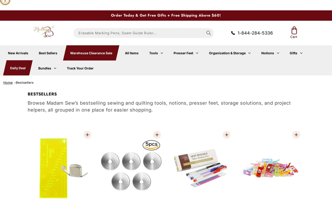 MadamSew Product Listing (PLP), category listing page, captured Oct 26, 2026