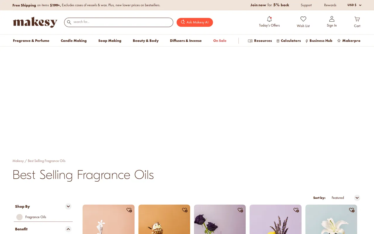 Makesy Product Listing (PLP), category listing page, captured Oct 19, 2026