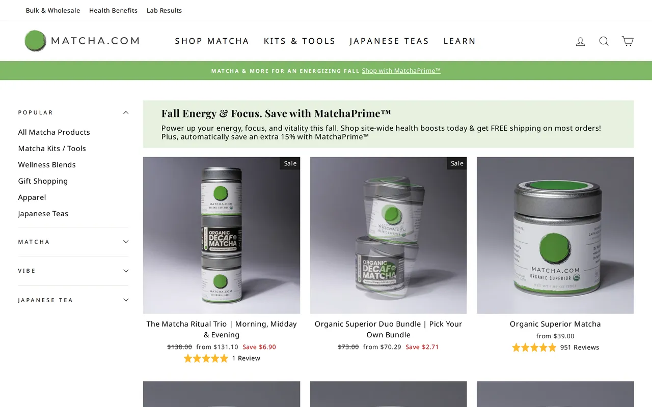 Matcha Product Listing (PLP), category listing page, captured Oct 26, 2026