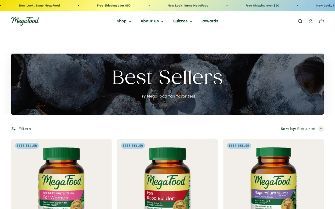 MegaFood Product Listing (PLP), category listing page, captured Oct 26, 2026