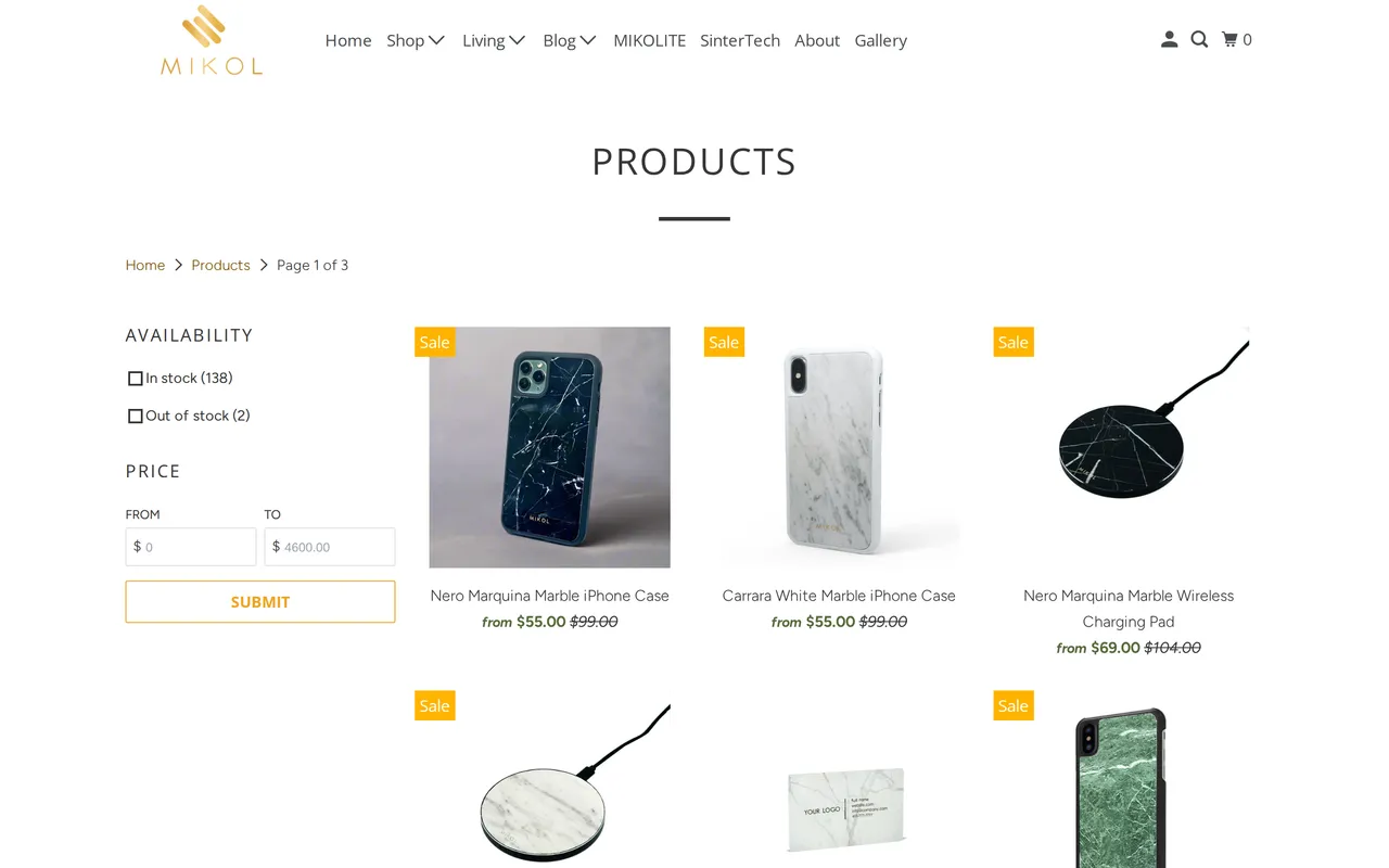 MIKOL Product Listing (PLP), category listing page, captured Oct 26, 2026