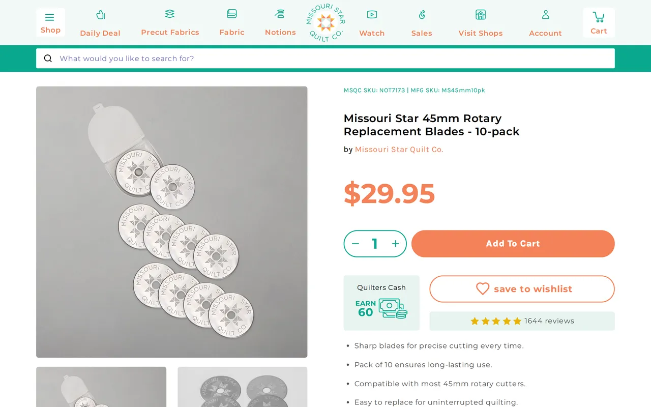 Missouri Star Quilt Company Product Detail (PDP), product detail page, captured Oct 26, 2026
