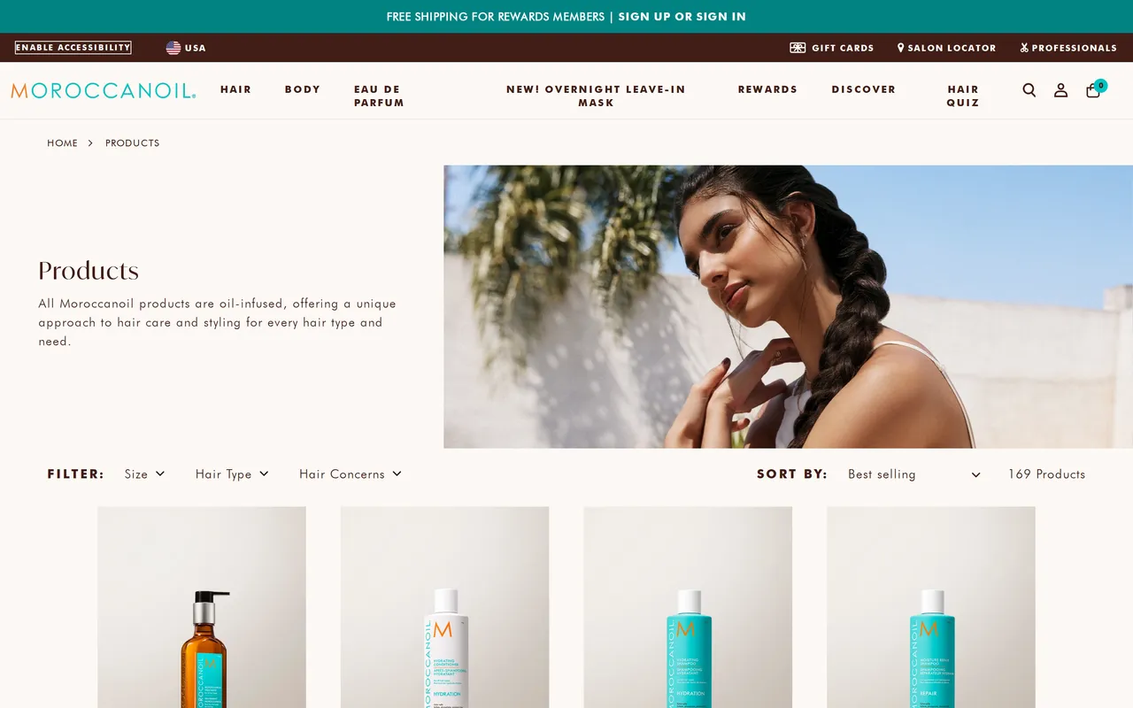 Moroccanoil Product Listing (PLP), category listing page, captured Oct 19, 2026