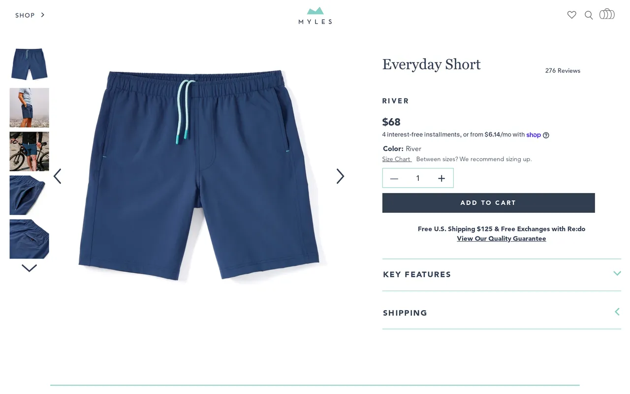 Myles Apparel Product Detail (PDP), product detail page, captured Oct 29, 2026