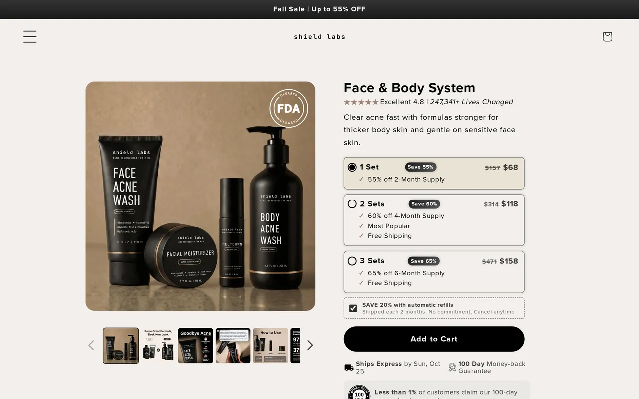 Shield Labs Product Detail (PDP), product detail page, captured Oct 24, 2026