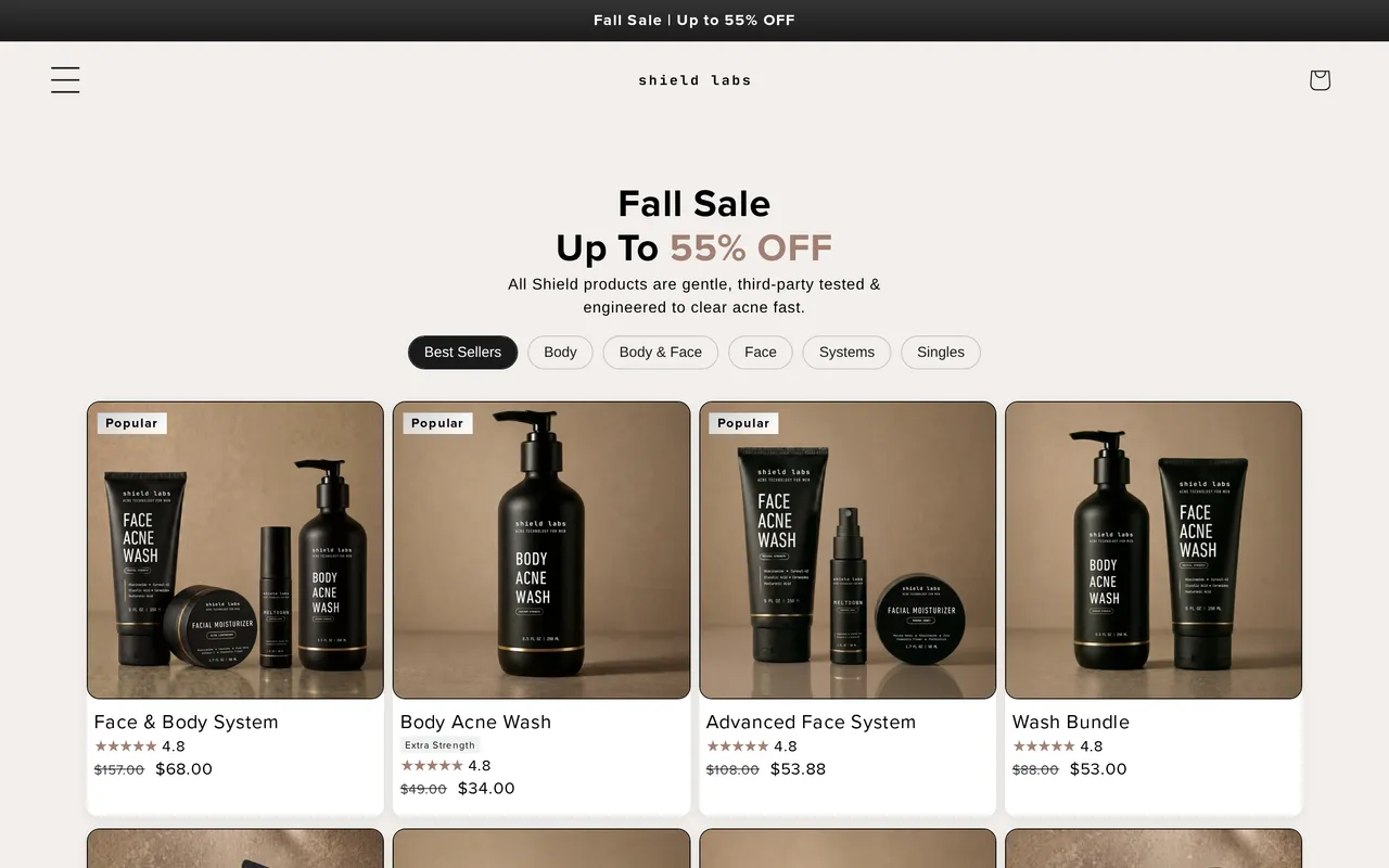 Shield Labs Product Listing (PLP), category listing page, captured Oct 24, 2026
