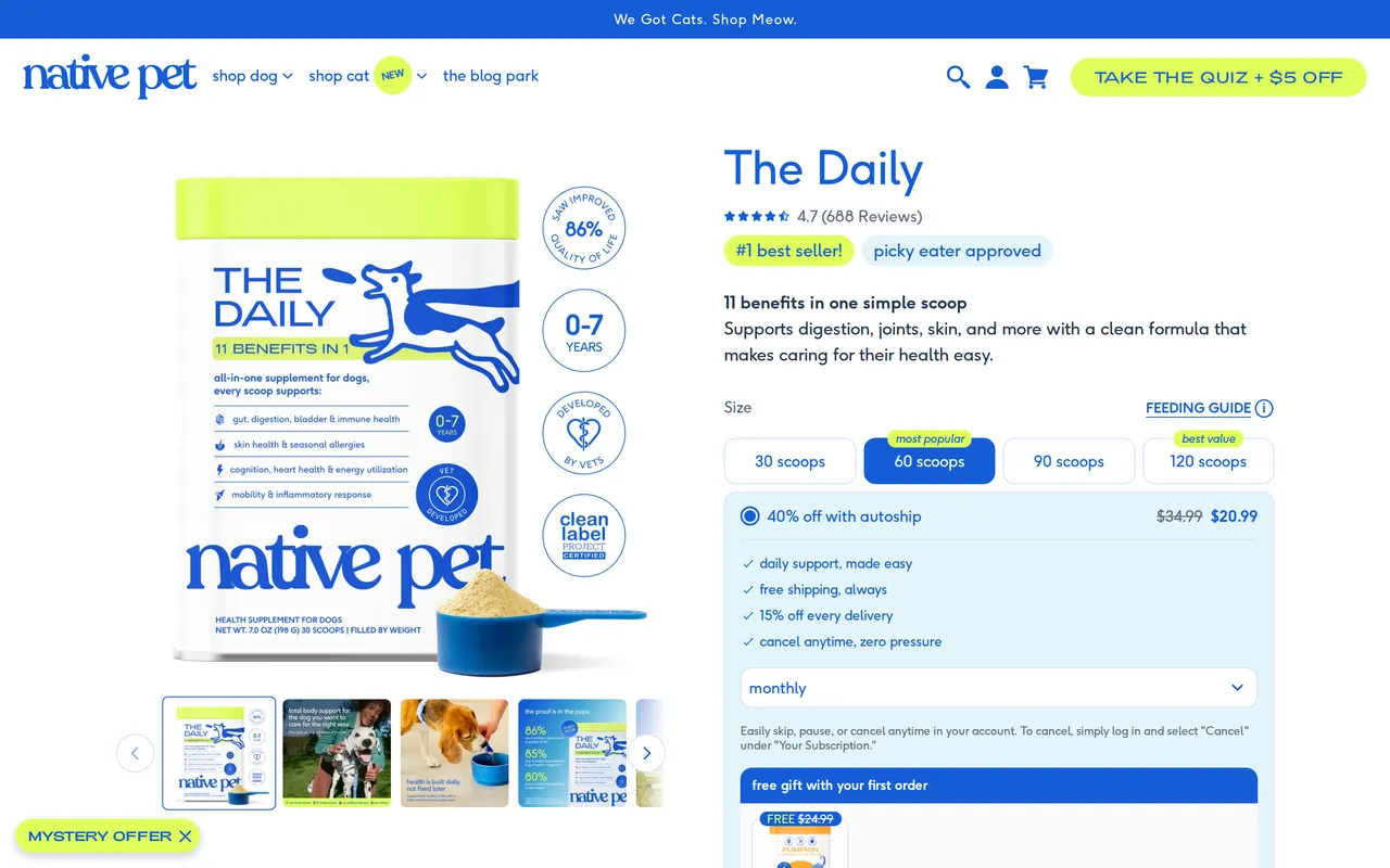 Native Pet Product Detail (PDP), product detail page, captured Oct 26, 2026