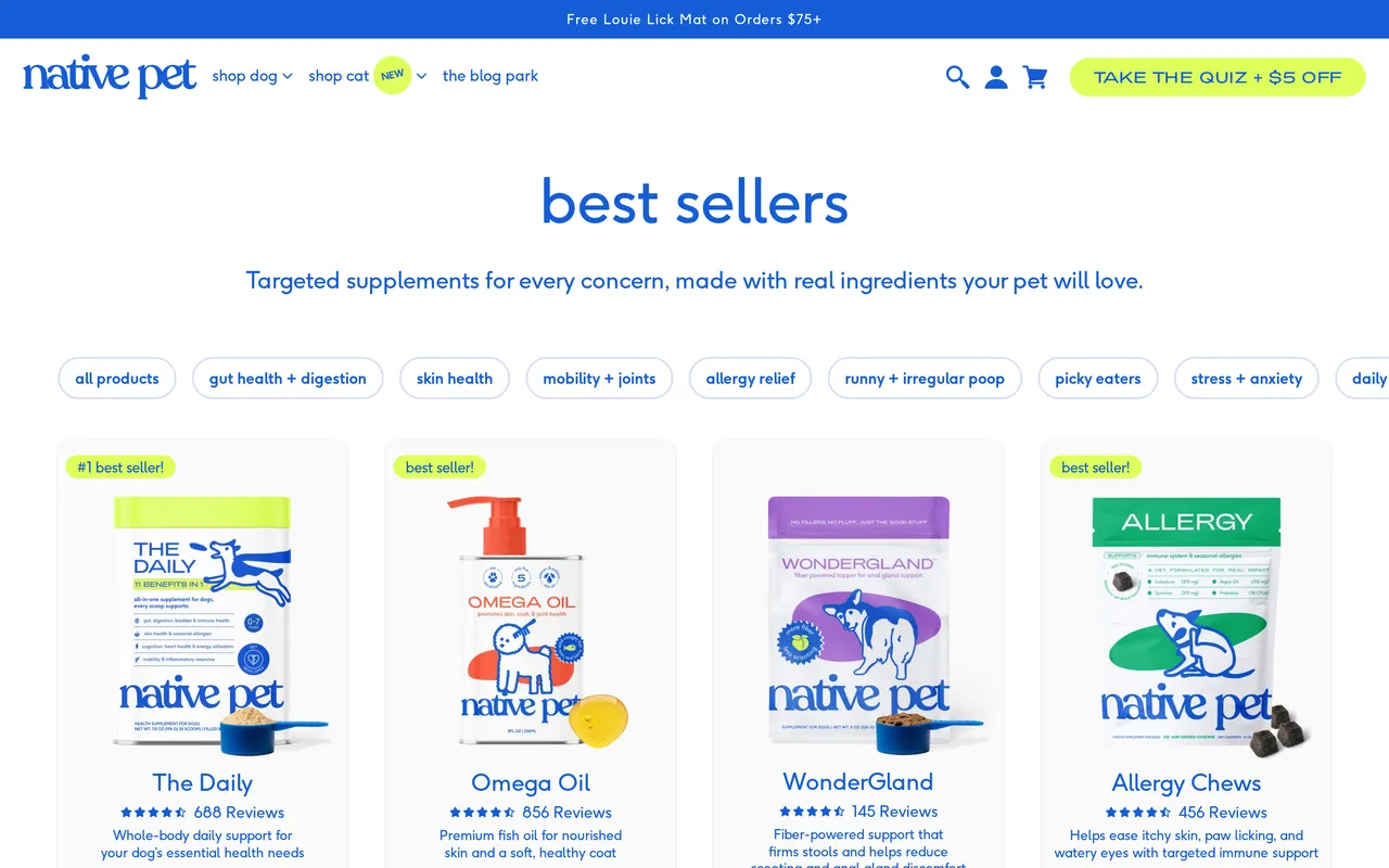 Native Pet Product Listing (PLP), category listing page, captured Oct 26, 2026